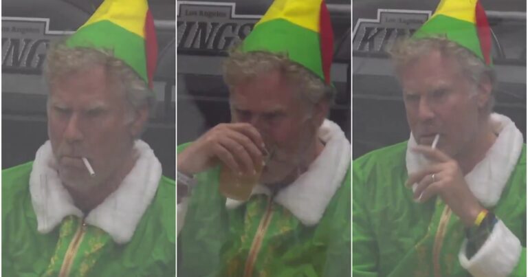 Will Ferrell apareció vestido como Buddy el Duende durante un partido de hockey en Los Ángeles