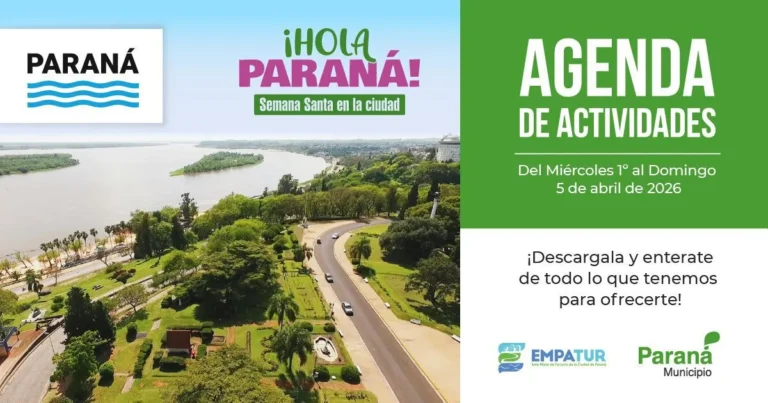 Vista panorámica de la costanera de Paraná con actividades de Semana Santa