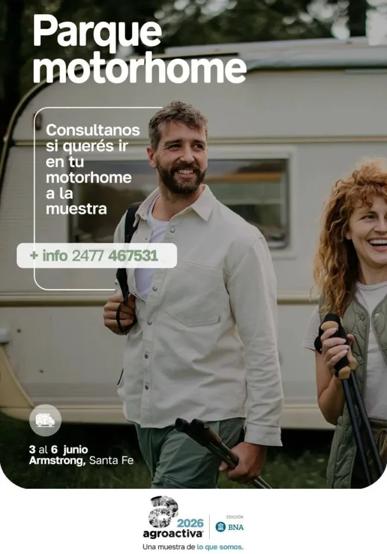 Vista aérea del predio de AgroActiva en Armstrong con zona de estacionamiento para motorhomes