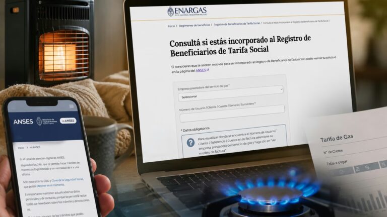 Aplicación Mi Argentina en un teléfono móvil mostrando el estado del subsidio al gas