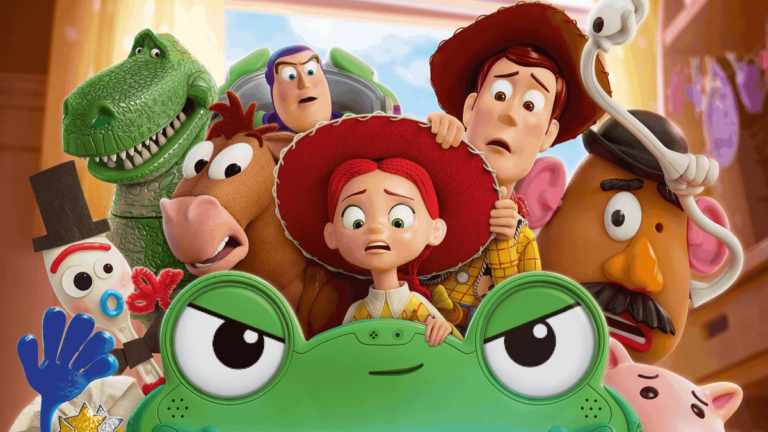 Escena del tráiler de Toy Story 5 con los juguetes Woody, Buzz Lightyear y Jessie