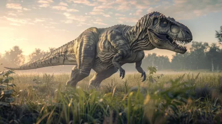 Ilustración de un Tyrannosaurus rex mostrando sus brazos reducidos y su gran cráneo