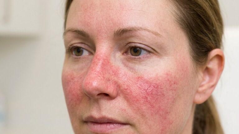 Mujer con enrojecimiento facial por rosácea
