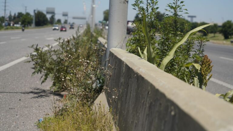 Estación de servicio en Santa Fe con cartel informativo sobre distribución de fondos
