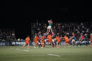 Jugadores de Capibaras XV durante un partido de Super Rugby Americas