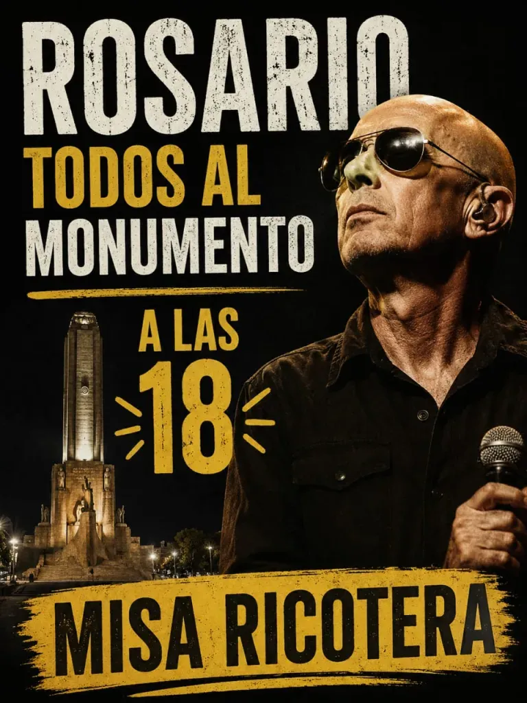 Fanáticos reunidos en el Monumento a la Bandera durante una misa ricotera