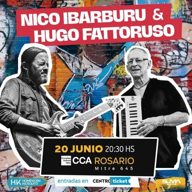 Hugo Fattoruso y Nico Ibarburu en el escenario del Centro Cultural Atlas