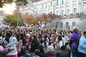 Marcha del 3J en Santa Fe con carteles violetas y verdes