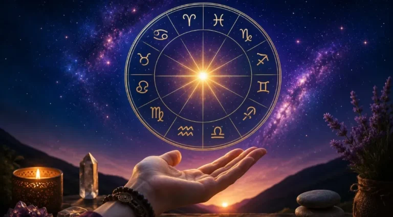 Ilustración de signos del zodíaco con fondo estelar